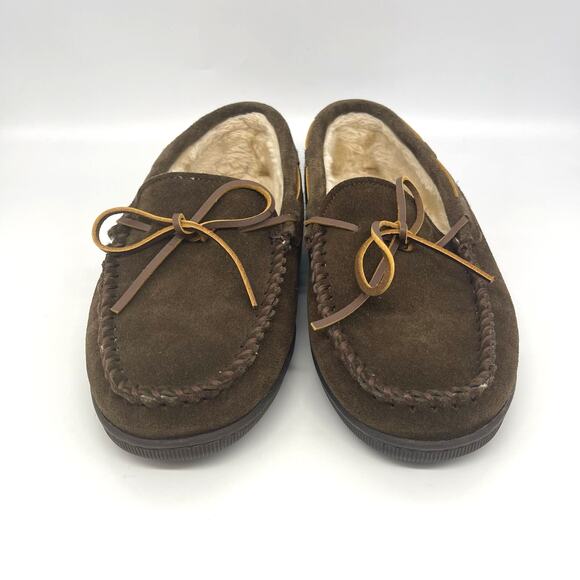 Minnetonka Men\'s Brown Suede Moccasins Pile Lined Indoor Outdoor Slippers Sz 11 main image 6